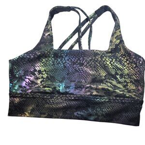 Womens Holographic Snake Print Cross Back Sports Bra Large CVG Polyester Spandex